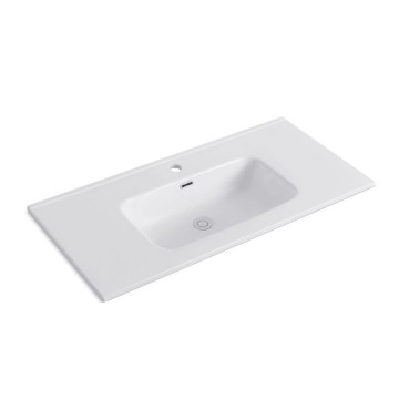 Lavabo da appoggio 1 vasca in ceramica per bagno bianco lucido 101x46,5 LAV9100S