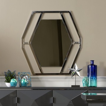 Specchiera esagonale in metallo cromato Enzio