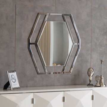 Specchiera esagonale in metallo cromato Enzio