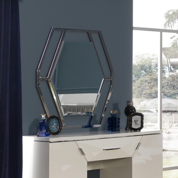 Specchiera esagonale in metallo cromato Enzio