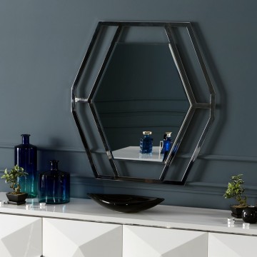 Specchiera esagonale in metallo cromato Enzio