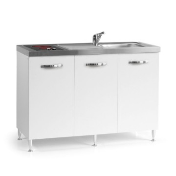 Cucinino con top inox e piano cottura elettrico colore bianco frassinato Indiano120VT2