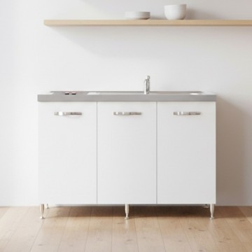 Cucinino con top inox e piano cottura elettrico colore bianco frassinato Indiano120VT2