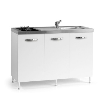 Cucinino con top inox e piano cottura a gas in vetro colore bianco frassinato Indiano120k30