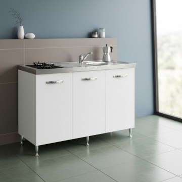 Cucinino con top inox e piano cottura a gas in vetro colore bianco frassinato Indiano120k30