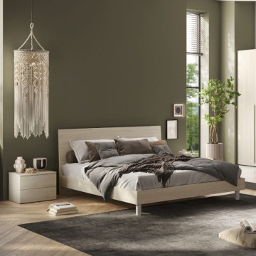 Camera da letto con armadio 6 ante battenti e letto matrimoniale in legno colore olmo Corinna