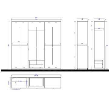 Camera da letto con armadio 6 ante battenti e letto matrimoniale in legno colore olmo Corinna