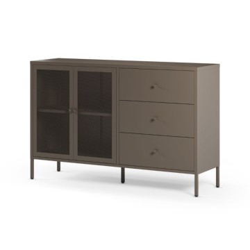 Credenza in metallo con 2 ante e 3 cassetti 140x40x90H colore mocha Fayna