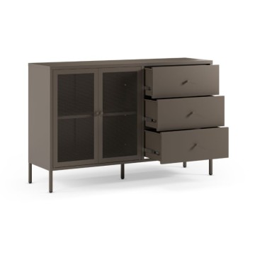 Credenza in metallo con 2 ante e 3 cassetti 140x40x90H colore mocha Fayna