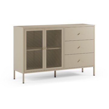 Credenza in metallo con 2 ante e 3 cassetti 140x40x90H colore sabbia Fayna