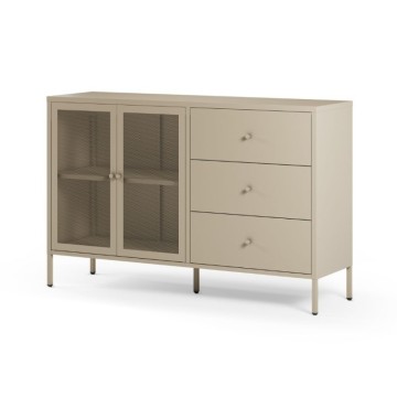 Credenza in metallo con 2 ante e 3 cassetti 140x40x90H colore sabbia Fayna