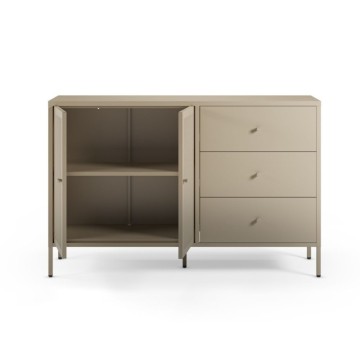 Credenza in metallo con 2 ante e 3 cassetti 140x40x90H colore sabbia Fayna