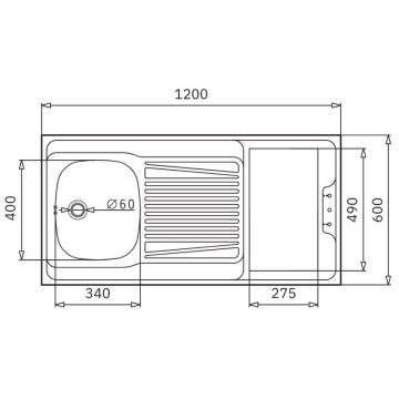 Lavello reversibile 1 vasca e gocciolatoio con foro per piano cottura 30 cm inox 120x60 Indiano120