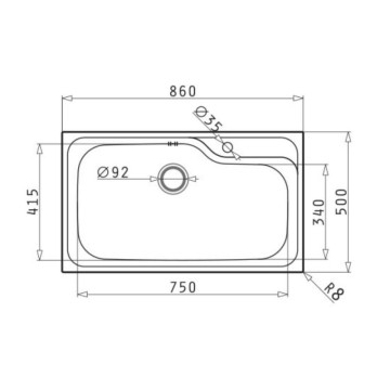 Lavello da incasso con 1 vasca 86x50 cm in acciaio inox Ionio