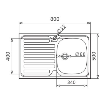 Lavello da appoggio 1 vasca e gocciolatoio sinistro con alzatina inox Mediterraneo801