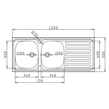 Lavello da appoggio 2 vasche e gocciolatoio destro con alzatina inox Mediterraneo120