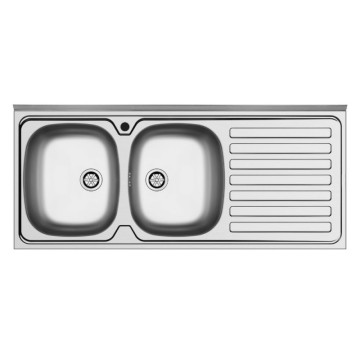 Lavello da appoggio 2 vasche e gocciolatoio destro con alzatina inox Mediterraneo120