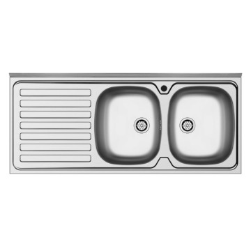 Lavello da appoggio 2 vasche e gocciolatoio sinistro con alzatina inox Mediterraneo120