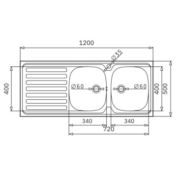 Lavello da appoggio 2 vasche e gocciolatoio sinistro con alzatina inox Mediterraneo120