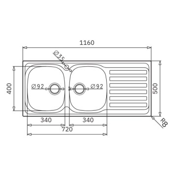 Lavello da incasso monostampo 2 vasche e gocciolatoio destro inox Adriatico116