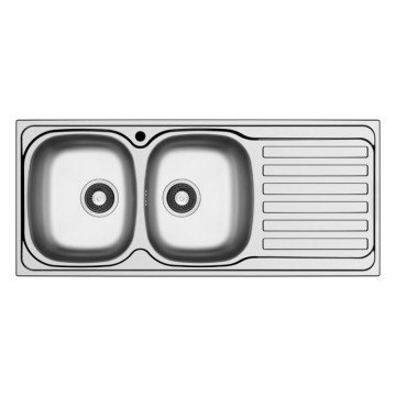 Lavello da incasso monostampo 2 vasche e gocciolatoio destro inox Adriatico116