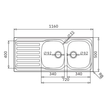 Lavello da incasso monostampo 2 vasche e gocciolatoio sinistro inox Adriatico116