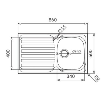 Lavello da incasso monostampo 1 vasca e gocciolatoio sinistro inox Adriatico861