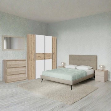 Camera da letto con armadio 2 ante scorrevoli e 2 battenti rovere bianco e letto Stiletto tortora Milk
