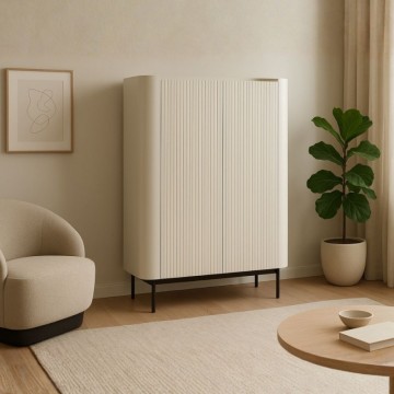 Credenza alta con 2 ante effetto cannettato colore crema 100x40x140H Willa18929