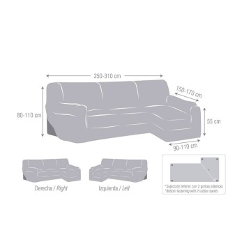 Copridivano Troya elastico penisola destra beige bracciolo lungo 250/310