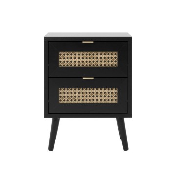 Comodino Vienna61A 2 cassetti nero con frontali effetto vimini