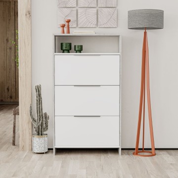 Scarpiera Kaju 3 ante a ribalta bianco e struttura effetto marmo grigio
