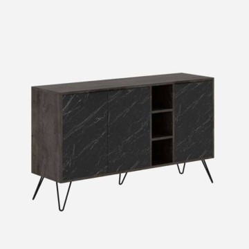 Madia Clara Bendir dark coffe 3 ante effetto marmo nero 142x35,5x83h
