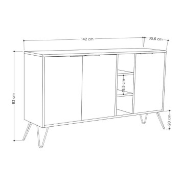 Madia Clara Bendir dark coffe 3 ante effetto marmo nero 142x35,5x83h