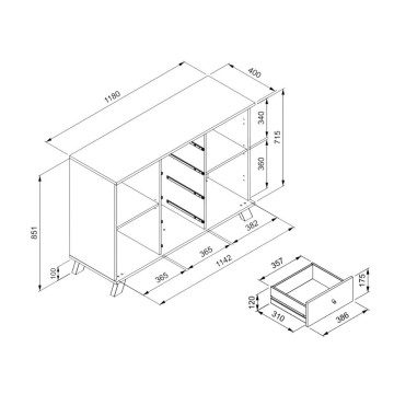 Madia Medan01B 2 ante e 4 cassetti rovere antracite
