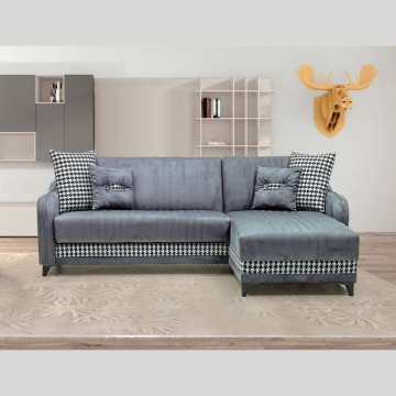 Divano con penisola contenitore reversibile Laos grigio 246x138x92 H