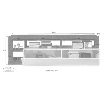 Porta TV Mogol bianco lucido ossido 184x42x58H