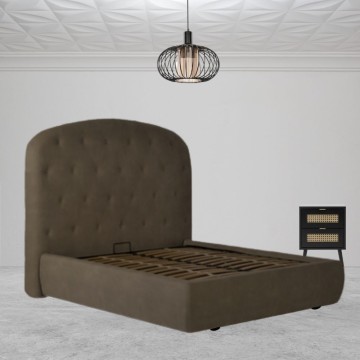 Letto matrimoniale contenitore Button1 visone testiera arrotondata