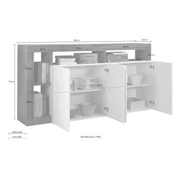 Madia Mogol 4 ante bianco lucido ossido 184x42x93H