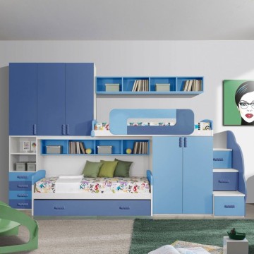 Cameretta soppalco con 3 letti colore bianco e blu Catania