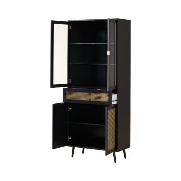 Vetrina Vienna52A 4 ante e cassetto nera con frontali effetto vimini