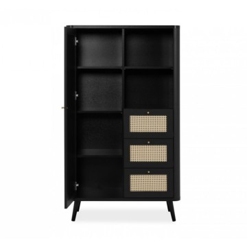 Credenza KUTA53 nera 3 cassetti e anta effetto rafia
