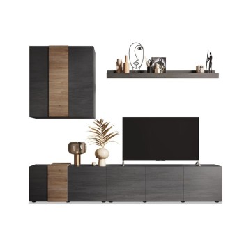 Parete attrezzata Sabry 301 cm titanio rovere Kadiz