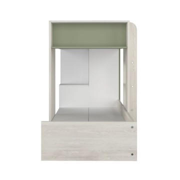 Letto a castello 1268 bianco vintage e verde con armadio e cassetti