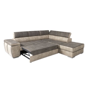 Divano angolare Gisella Mozart con pouff contenitore destro 285x238 beige marrone