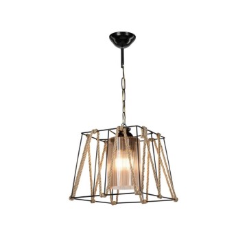 Lampada a sospensione Likya ASZ0990 in metallo nero e corda