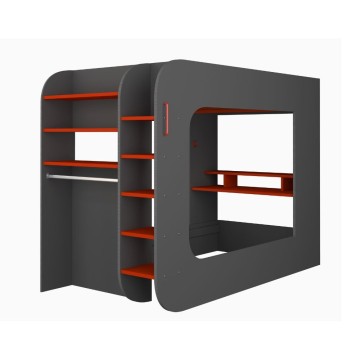 Letto a soppalco 5000 con postazione gamer antracite rosso