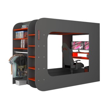 Letto a soppalco 5000 con postazione gamer antracite rosso