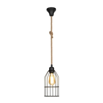 Lampada a sospensione Halat ASZ0549 in metallo nero e corda