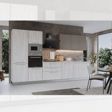 Cucina Iris Lusso 360 cm rovere virginia tortora con elettrodomestici